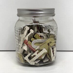 Plastic Jar of Hard Board Patterned Craft & Scrapbook Alphabet Letters w/Glitter